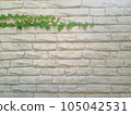 A clean, white brick wall with green ivy growing along the top edge of the wall. Background with copy space to write your text. Photo 105042531