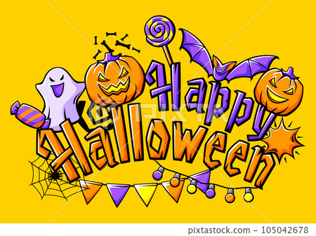 Happy Halloween card. Holiday background with celebration items. 105042678