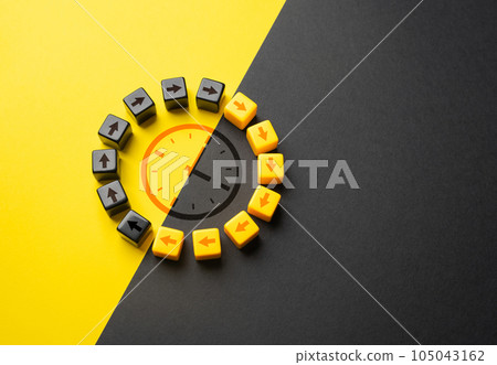 Cycle change day and night. Activity and passivity. Working time and rest time. Keep a balance. Biorhythms. Harmonious integration of work, rest, and leisure, leading to balanced lifestyle. 105043162