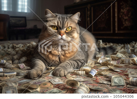 cat covered in bills 105044306