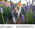 cat in lavender field 105044471