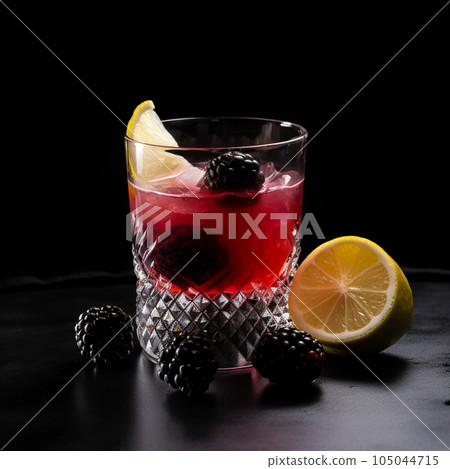 Frosted rim refreshing gin cocktail with blackberry liqueur Frosted rim refreshing gin cocktail with blackberry liqueur 105044715