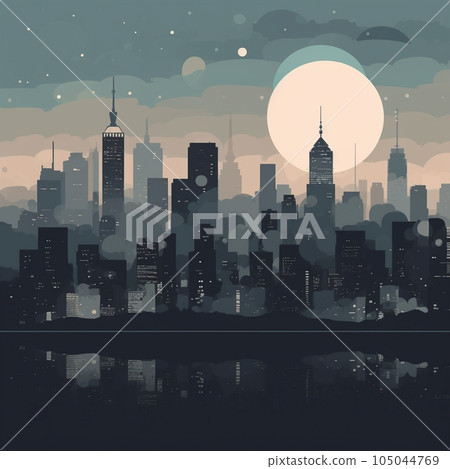Earth Hour: City Skyline with All Lights Turned Off to Celebrate Sustainability 105044769