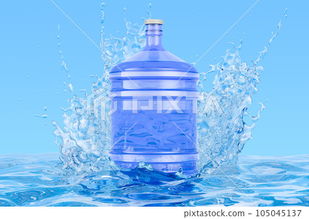 Bottled water with water splashes, 3D rendering 105045137