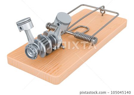 Engine pistons inside mousetrap. 3D rendering 105045140