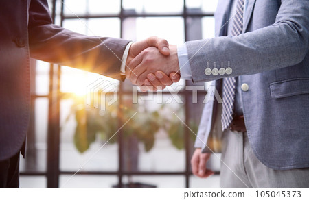 Close up shot of two business people shaking hands in the office Close up shot of two business people shaking hands in the office 105045373