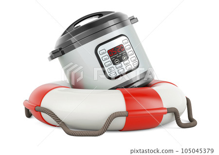 Automatic Multicooker with lifebelt. 3D rendering Automatic Multicooker with lifebelt. 3D rendering 105045379