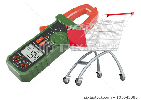 Digital multimeter with shopping cart. 3D rendering Digital multimeter with shopping cart. 3D rendering 105045383