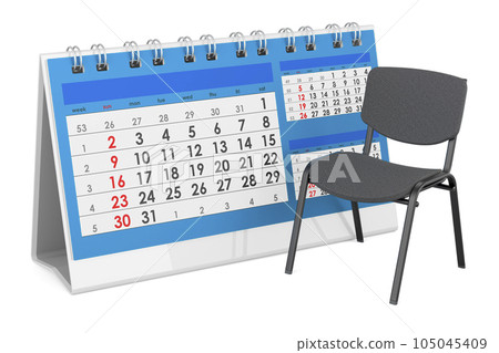 Office Chair with desk calendar. 3D rendering 105045409