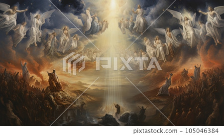 Second coming. Jesus Christ ascends to heaven AI 105046384