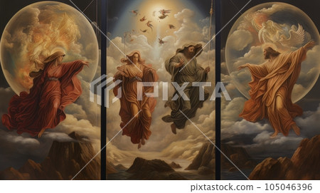 Religious fresco with divine characters AI 105046396