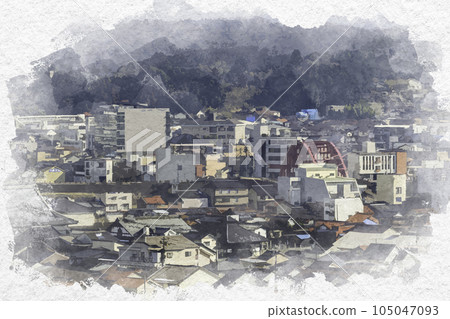 Watercolor style view of Miyoshi City Ozekiyama Park Miyoshi City, Hiroshima Prefecture 105047093