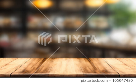 Empty wooden table top for product display with blur luxury bar 105047480