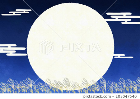Full moon horizontal frame simple Japanese style illustration of full moon and pampas grass 105047540