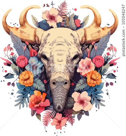 portrait with flowers and leaves. Creative animal portrait. Generative Ai portrait with flowers and leaves. Creative animal portrait. Generative Ai 105048247