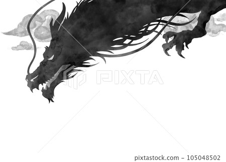 Ink painting style silhouette illustration of a dragon flying in the sky Ink painting style silhouette illustration of a dragon flying in the sky 105048502