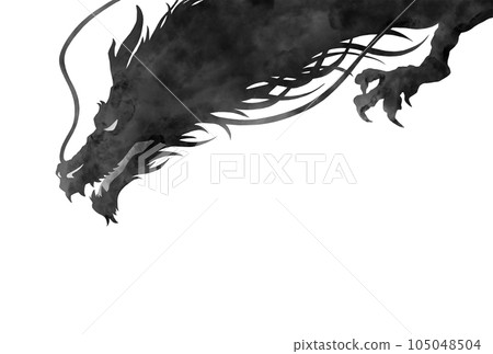 龍的水墨風格剪影插畫（黑色） 105048504