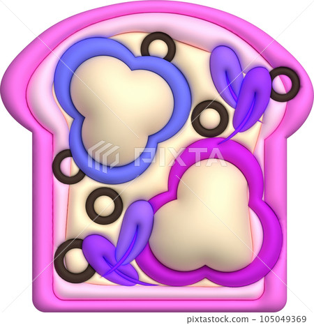 Morning sandwich 3D illustration Healthy food with toast, fresh vegetables and sauces, chili 105049369