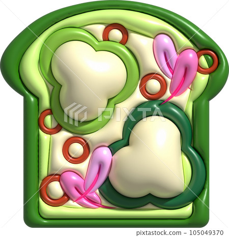 Morning sandwich 3D illustration Healthy food with toast, fresh vegetables and sauces, chili Morning sandwich 3D illustration Healthy food with toast, fresh vegetables and sauces, chili 105049370