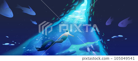 Panoramic blue cave wallpaper 105049541