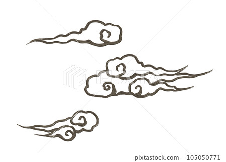 Simple hand-drawn brush painting style Chinese cloud illustration (black) 105050771