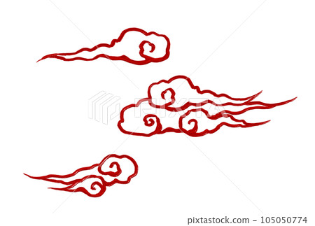 Simple hand-drawn brush painting style Chinese cloud illustration (red) 105050774
