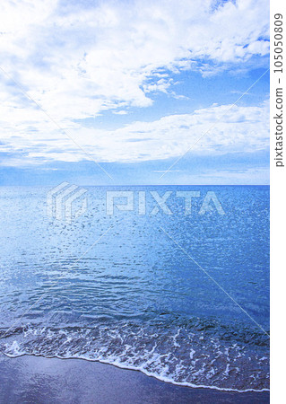 Blue sea, blue sky and white clouds watercolor painting 105050809