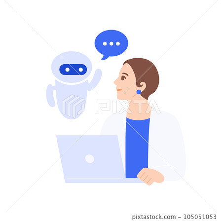 AI supports work. Vector illustration material of a woman whose productivity has improved thanks to it. 105051053