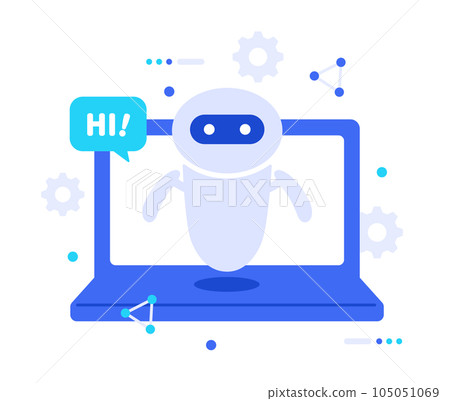A chatbot that floats in front of your computer. Illustration material of AI that is also a business partner. 105051069