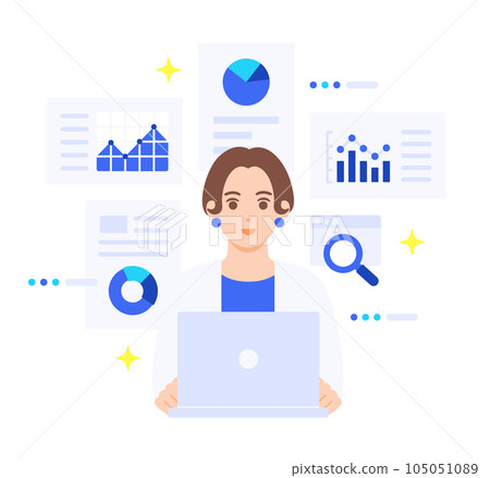 An illustration material of a career woman who has successfully converted to DX and improved productivity and work accuracy. 105051089