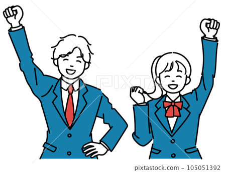 男女學生微笑舉起拳頭的簡單插畫 105051392