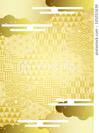 Golden hexagonal auspicious pattern vertical with Japanese style clouds 105051636