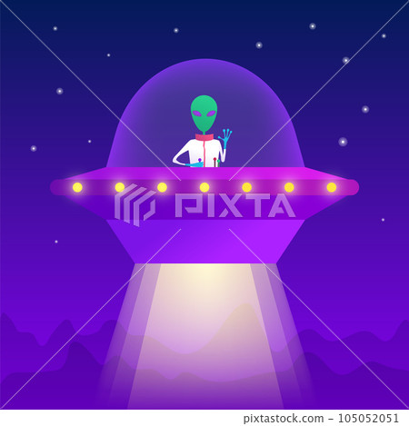 Friendly alien in spaceship at deep night. 105052051