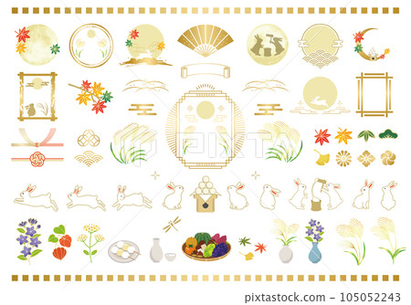 Autumn moon viewing and rabbit illustration set 105052243