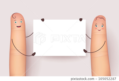 Fingers with blank white poster Fingers with blank white poster 105052287