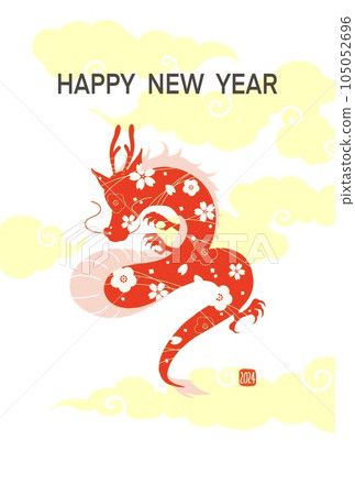 新年賀卡 2024 年,龍年,時尚新年賀卡,龍插圖,日式圖案,花卉圖案 新年賀卡 2024 年,龍年,時尚新年賀卡,龍插圖,日式圖案,花卉圖案 105052696