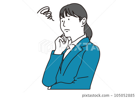 Business woman thinking with her hand on her cheek Business woman thinking with her hand on her cheek 105052885