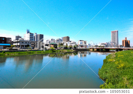 Furutone Park Bridge and distant view of Kasukabe City seen from Kasuga Bridge 105053031