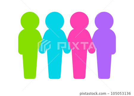 Icon of colorful 4 people standing holding hands - image material of team and gender equality/diversity 105053136