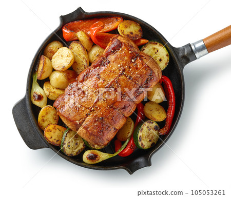 whole roast pork and vegetables whole roast pork and vegetables 105053261