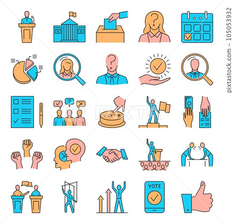 Politics icon set in colored line style 105053932