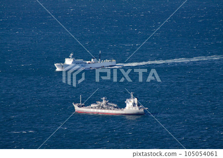 [Ship name blurred] Ferry and container transport ship Hakodate City, Hokkaido 105054061