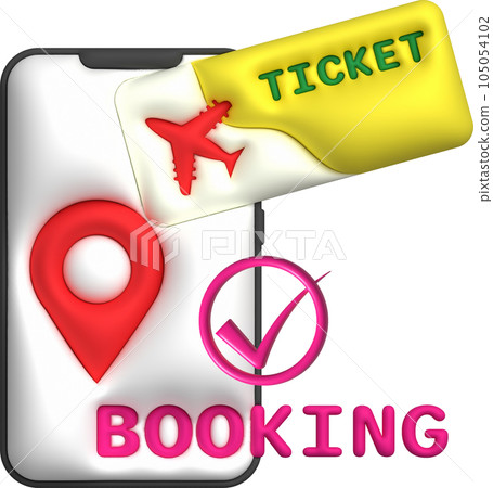 3d illustration. Check-in location, book a flight ticket on the phone online 105054102