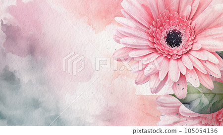 Abstract Floral Pink Gerbera Flower Watercolor Background On Paper AI Generated 105054136