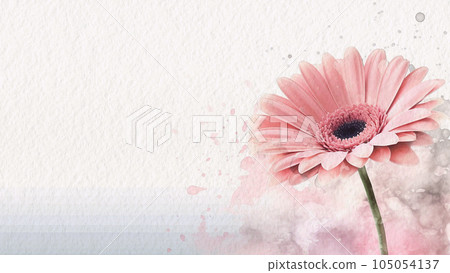 Abstract Floral Pink Gerbera Flower Watercolor Background On Paper AI Generated 105054137