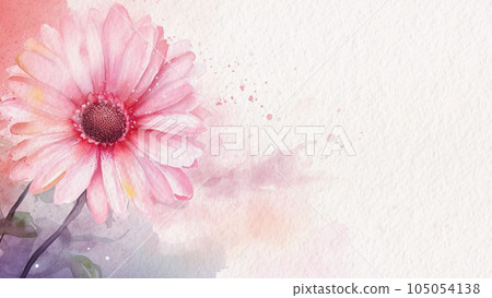 Abstract Floral Pink Gerbera Flower Watercolor Background On Paper AI Generated 105054138