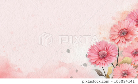 Abstract Floral Pink Gerbera Flower Watercolor Background On Paper AI Generated 105054141