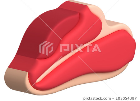 3D illustration. Fresh slices or meat. Marbling of pork or beef tenderloin for steak. 3D illustration. Fresh slices or meat. Marbling of pork or beef tenderloin for steak. 105054397