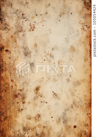grunge paper texture with coffee stains and ink splatter, created with generative ai 105054424