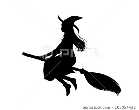 漂亮的女巫骑着扫帚剪影